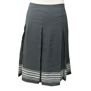 Ann Taylor Loft Silk Pleated Polka Dot Striped  Skirt Sz 14 Classic Quiet Luxury